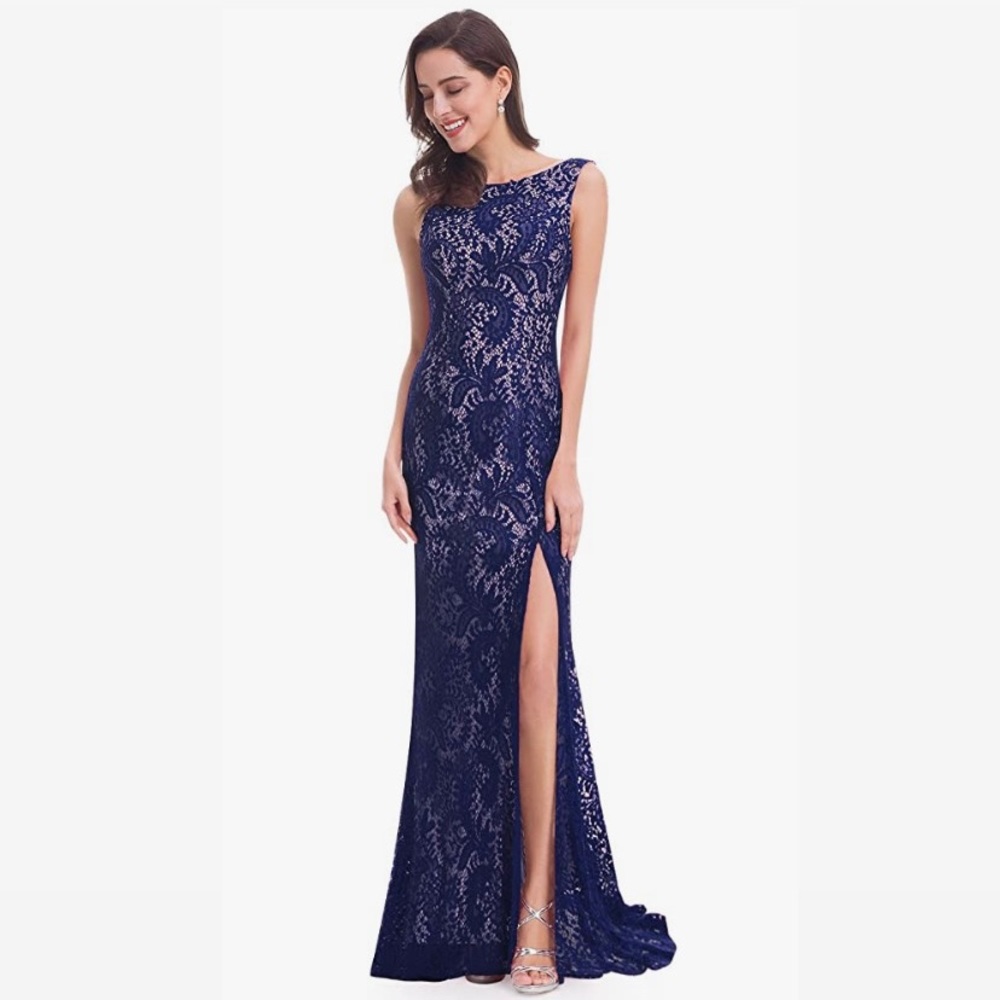 Navy lace gown NWT